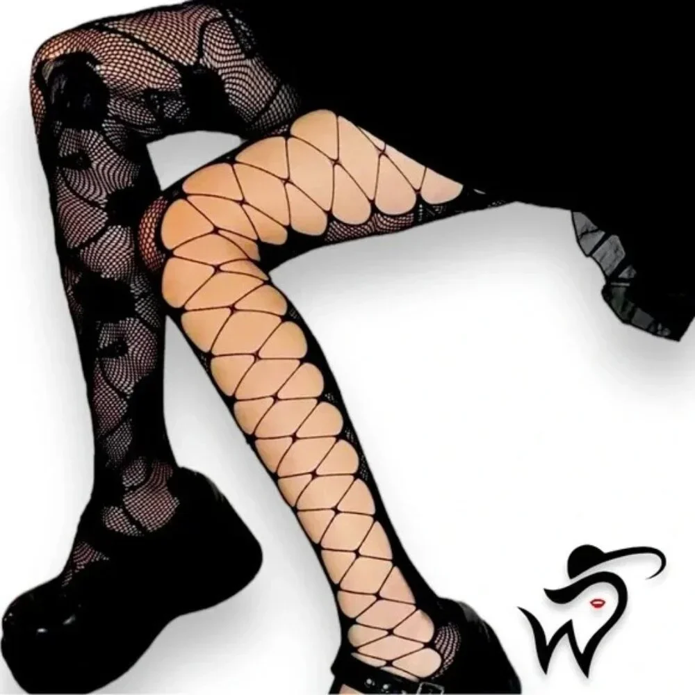 NEW Black Fishnets Floral Hollow Out Side Detailed Stockings Tights